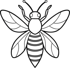 Detailed Bee Outline Drawing for Educational and Creative Projects Black and White Illustration of a Stylized Bee
