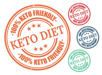 100% Keto Friendly Badge Set, Grunge Rubber Stamps for Healthy Diet Products  