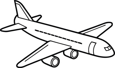Detailed Outline Illustration of a Passenger Airplane Ready for Takeoff Perfect for Coloring Books 