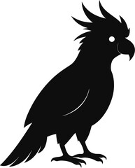 Black Silhouette of a Majestic Cockatoo Bird vector Design