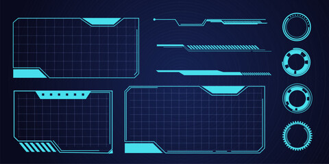 Hud frame futuristic ui frame, line abstract interface menu. Tech cyberspace border sci fi design element. Set modern board dashboard panel, gui.