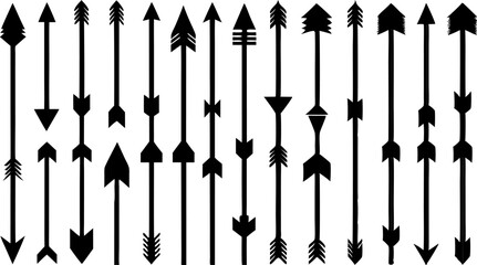 Collection of Distinct Black and White Arrow Illustrations in Various Styles and Designs for Creative Projects