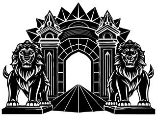 Majestic Lion Gate Entrance transparent silhouette, SVG File.