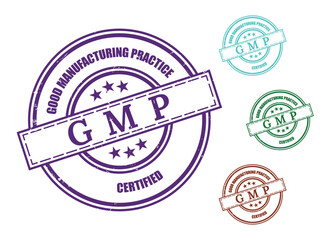 GMP Certified Product Stamp Set, Good Manufacturing Practice Seal Vector Icons  
