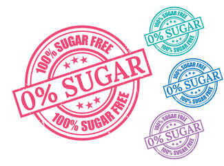 100% Sugar Free Zero Percent Sugar Grunge Rubber Stamp Vector Set  