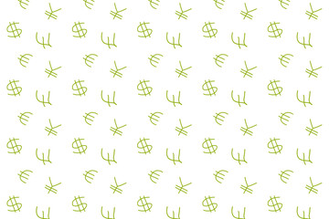 Seamless pattern of hand-drawn global currency symbols including Dollar, Euro, Yen, and Pound, representing financial markets, global economy, and money concepts in a minimalist style.
