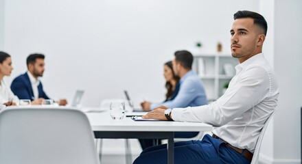 Lack of Concentration Apparent in Distant Gaze as Office Meeting Fades Into Background Noise