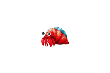 Fototapeta premium Cartoon Hermit Crab With Large Eyes Red Body And Blue Shell Isolated On A Transparent Background Transparent Background
