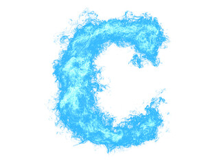 Blue fiery letter C on white background