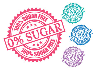 Zero Sugar Certified Stamp Pack, Grunge Rubber Vector Set for Health Branding  