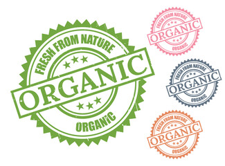 Organic Certified Stamp Collection, Fresh From Nature Grunge Label Vector Set  