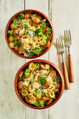 orecchiette pasta with chicken, sausage, and broccoli