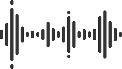 Dark gray rounded digital audio waveform visualizing sound frequency with vertical bars and small dots on white background, representing audio signal processing, music editing, and sound design