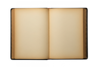 Open vintage book blank pages mockup template isolated on transparent background