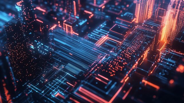 Abstract Cyber Network Grid with Flowing Business Graph Waves and Digital Connections