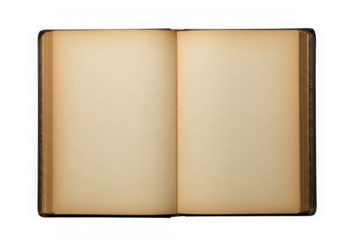 Open vintage book blank pages mockup template isolated on transparent background