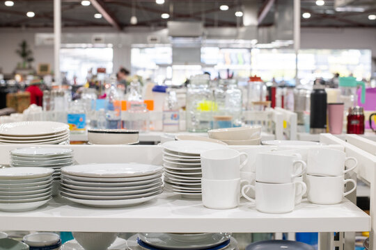 op shop scene, crockery in the foreground