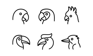 Obraz premium Minimalist line art bird heads collection: parrots, toucans, cockatoos
