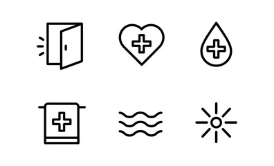 Minimalist healthcare and wellness icons set in linear style