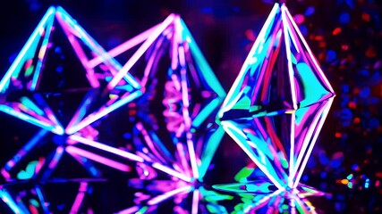vertical 4K animation shimmering neon party lights forming cone shapes iridescent drops reflecting colorful light textures perfect music videos club visuals festive - Powered by Adobe
