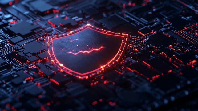 Cybersecurity Concept Digital Shield Protecting Confidentiality On Circuit Board Technology