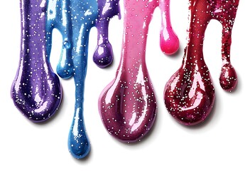 different color paint splashes on white background