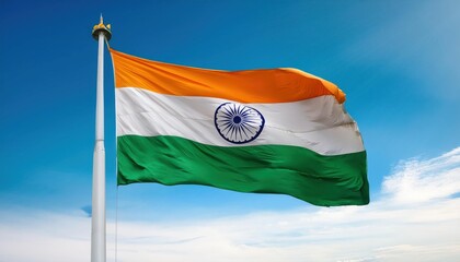 Waving Indian Flag on a Tall Pole - National Symbol of Pride