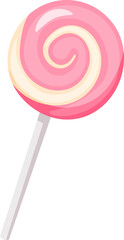 Round candy featuring a delightful pink and white swirl pattern on a stick captivates with its sugary charm, appealing to both children and adults alike. Perfect for indulgent moments.