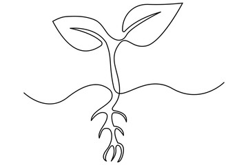 Continuous single line art of seed sprouting and plant growth stages minimalist botanical vector
