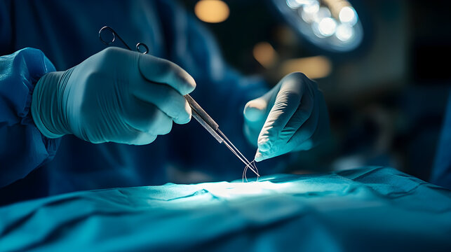 Surgeon hands sewing surgical wound in operation