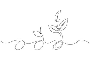 Continuous single line art of seed sprouting and plant growth stages minimalist botanical vector
