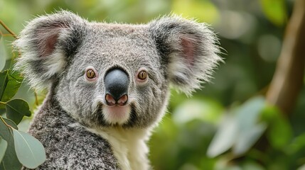 Obraz premium Close-up of a koala's fuzzy ear and innocent eye, soft fur, charming