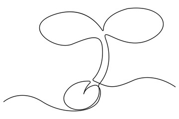 Continuous single line art of seed sprouting and plant growth stages minimalist botanical vector
