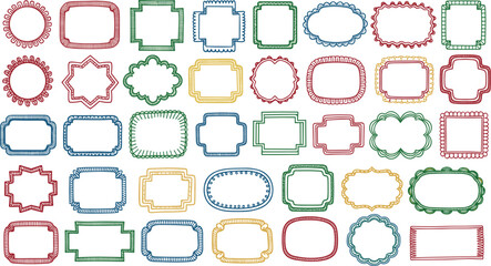 Collection of hand drawn colorful wavy frames different shapes