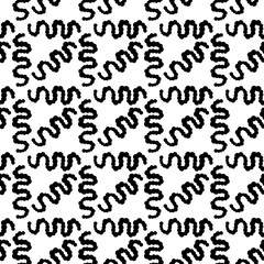 Texture contoured zigzags in turns, brush with black circles. Monochrome geometric mosaic seamless pattern. Simple vector flat hand-drawn graphic illustration. Texture.