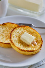 toasted English muffins with butter