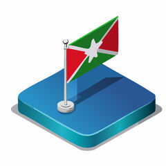 Isometric illustration of a flag on a blue platform with a shadow, representing national pride and global representation.