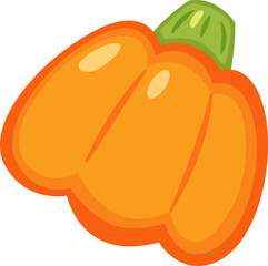 Cartoon illustration featuring an orange bell pepper with a vibrant green stem, resting on a clean white background, symbolizing fresh produce and promoting healthy eating habits