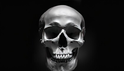 Fototapeta premium Natural Silver Human Skull Isolated Front View on Black Background