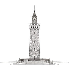 Obraz premium Tall stone tower with pointed roof isolated on a transparent background architecture