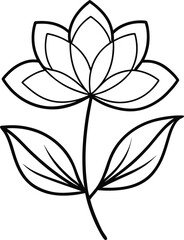Elegant Lotus Flower Outline Design with Stem and Leaves Perfect for Coloring Books 