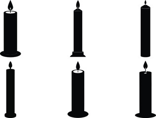Set of black and white candle silhouettes for decoration or holiday concepts in an elegant simple design