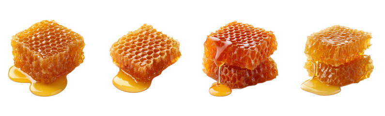 Honeycomb pieces with honey drip and drizzle.  Natural sweetness, organic treat, healthy food, honeycomb, sweet dessert, food, honey, dripping