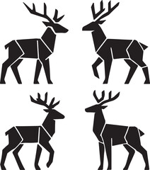 set of geometric shape reindeer silhouette design vector art illustration