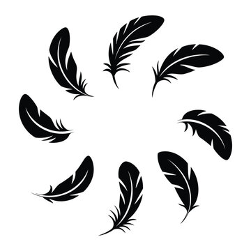Vector art of a circle of delicate black feathers isolated on white background