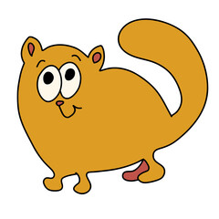 smiling fat funny yellow cat with big eyes