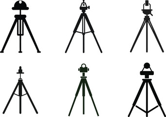 Different Tripod Designs for Cameras and Surveying Equipment on White Background 