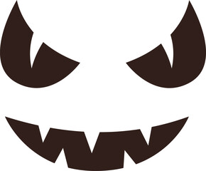 Simple, spooky halloween pumpkin carving face with evil triangular eyes and a sharp, scary smile, perfect for decorations and festive designs