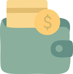 Digital Wallet Icon.A flat vector icon of a digital wallet with a gold coin and credit card inside.