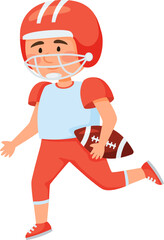 Energetic young football player sprinting down the field with a ball, decked out in a vibrant red uniform and helmet, embodying the excitement and dynamism of youth sports competition